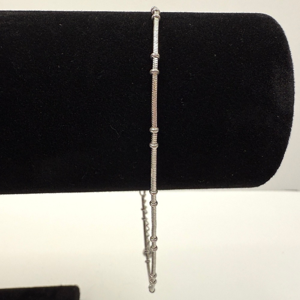 Delicate Beaded Station Chain Anklet Bracelet Silver Tone Adjustable Jewelry